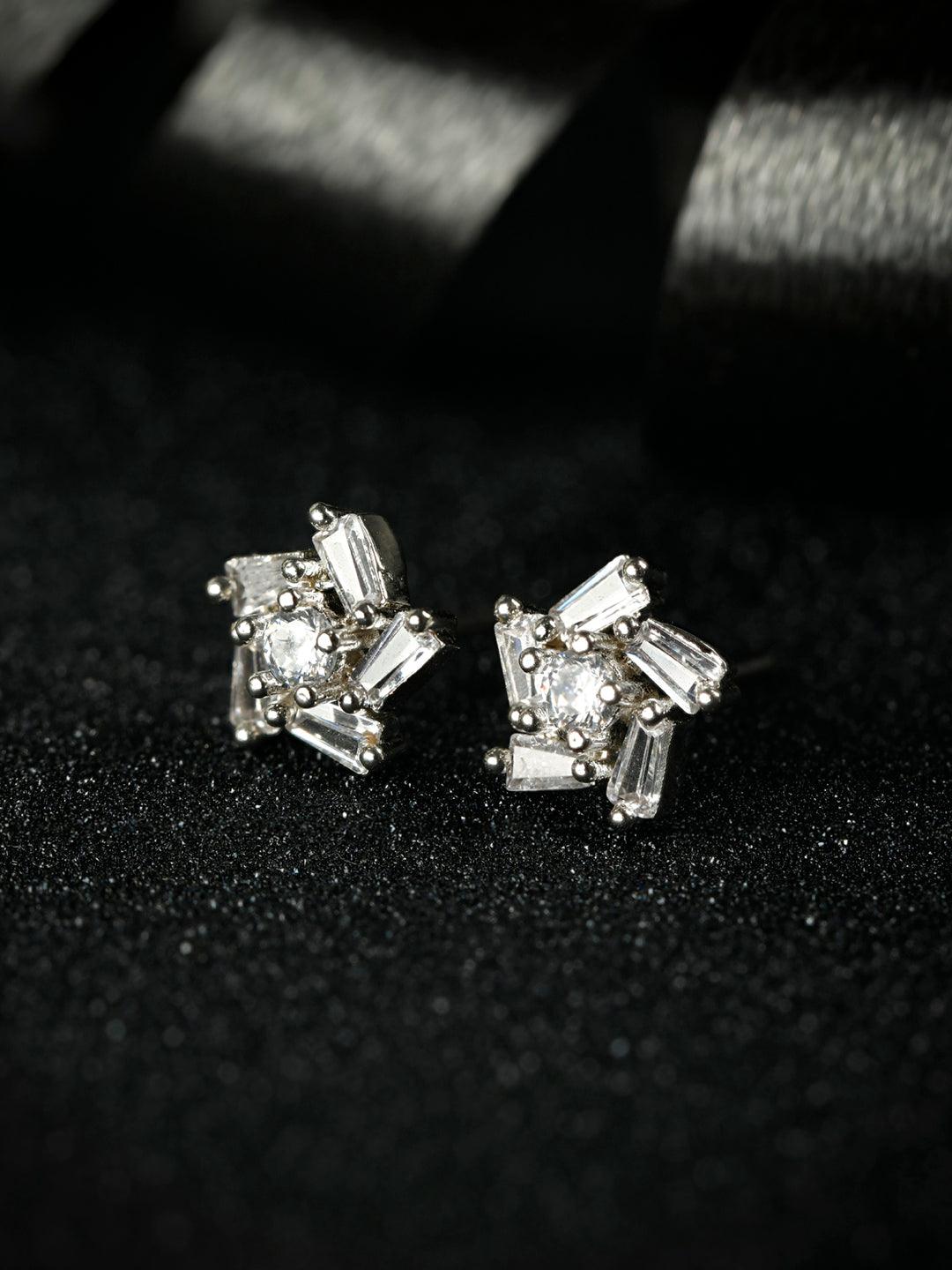 Women's Sterling Silver American Diamond Dainty Flower Studs - Priyaasi - Indiakreations