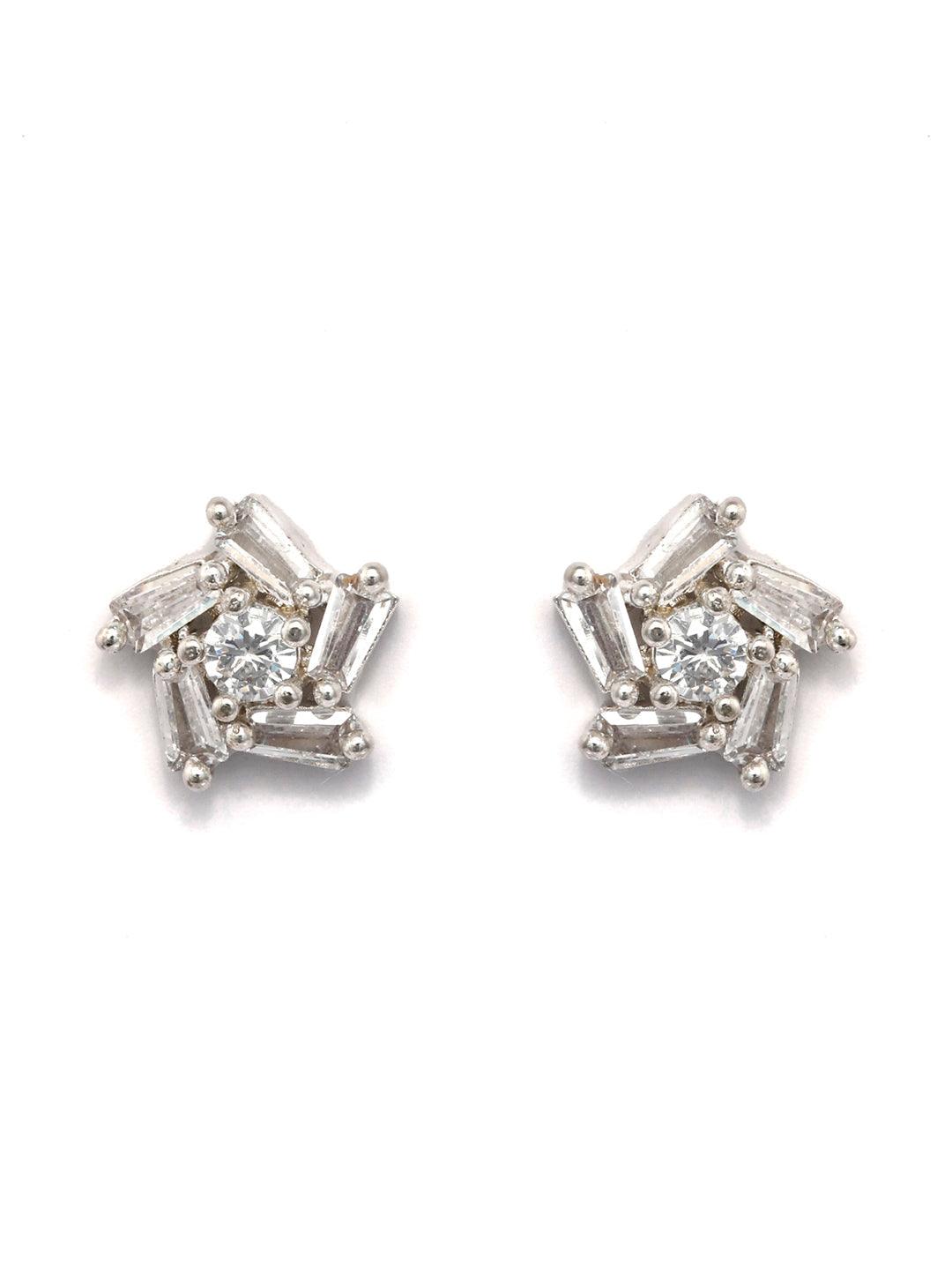 Women's Sterling Silver American Diamond Dainty Flower Studs - Priyaasi - Indiakreations