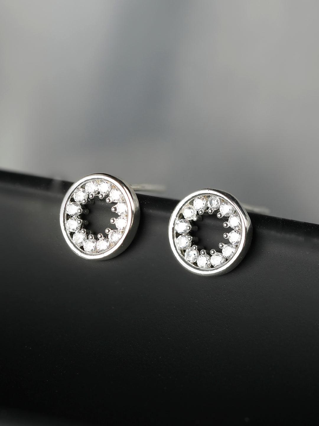 Women's Sterling Silver American Diamond Sphere Floral Studs - Priyaasi - Indiakreations