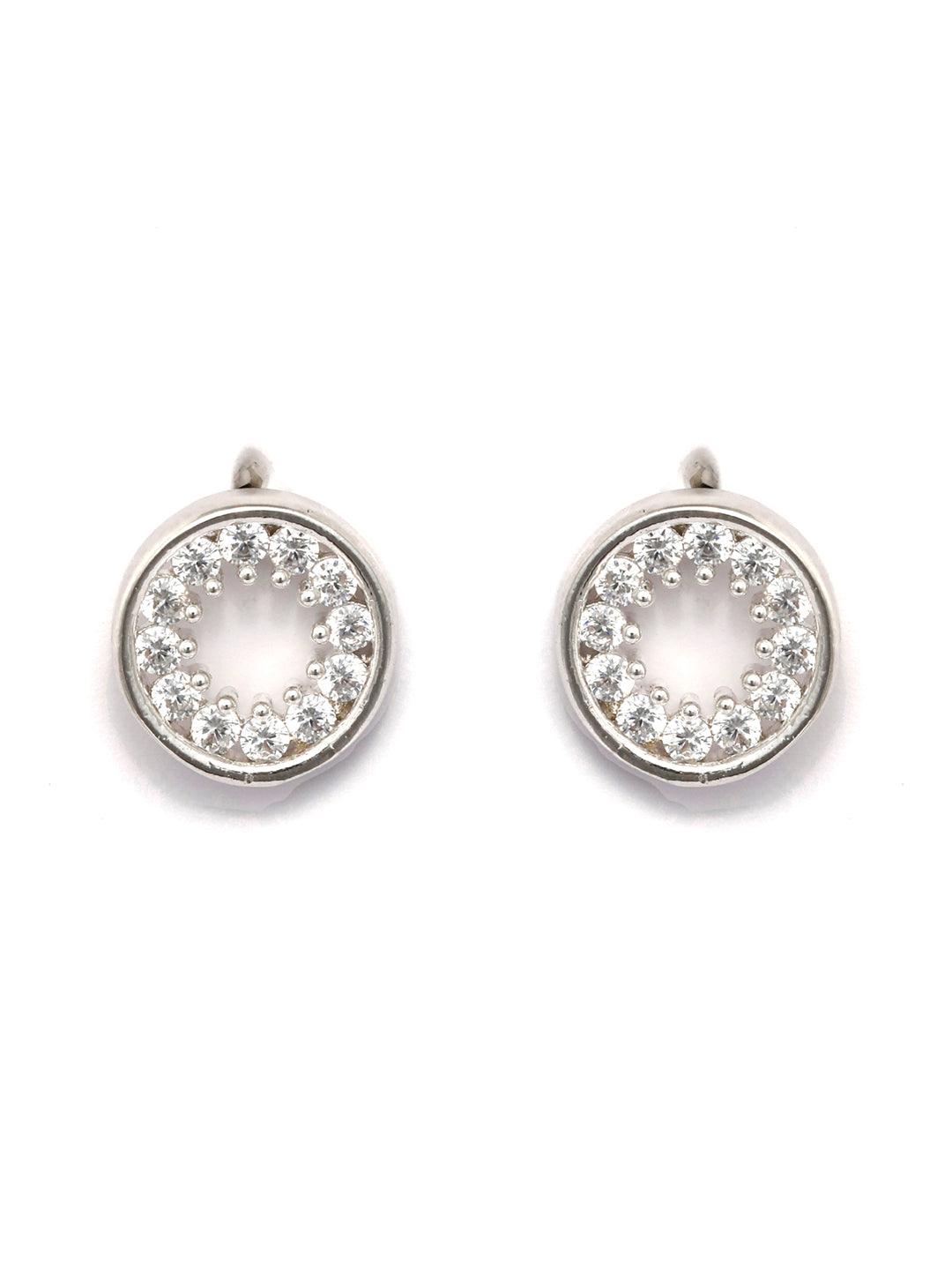 Women's Sterling Silver American Diamond Sphere Floral Studs - Priyaasi - Indiakreations