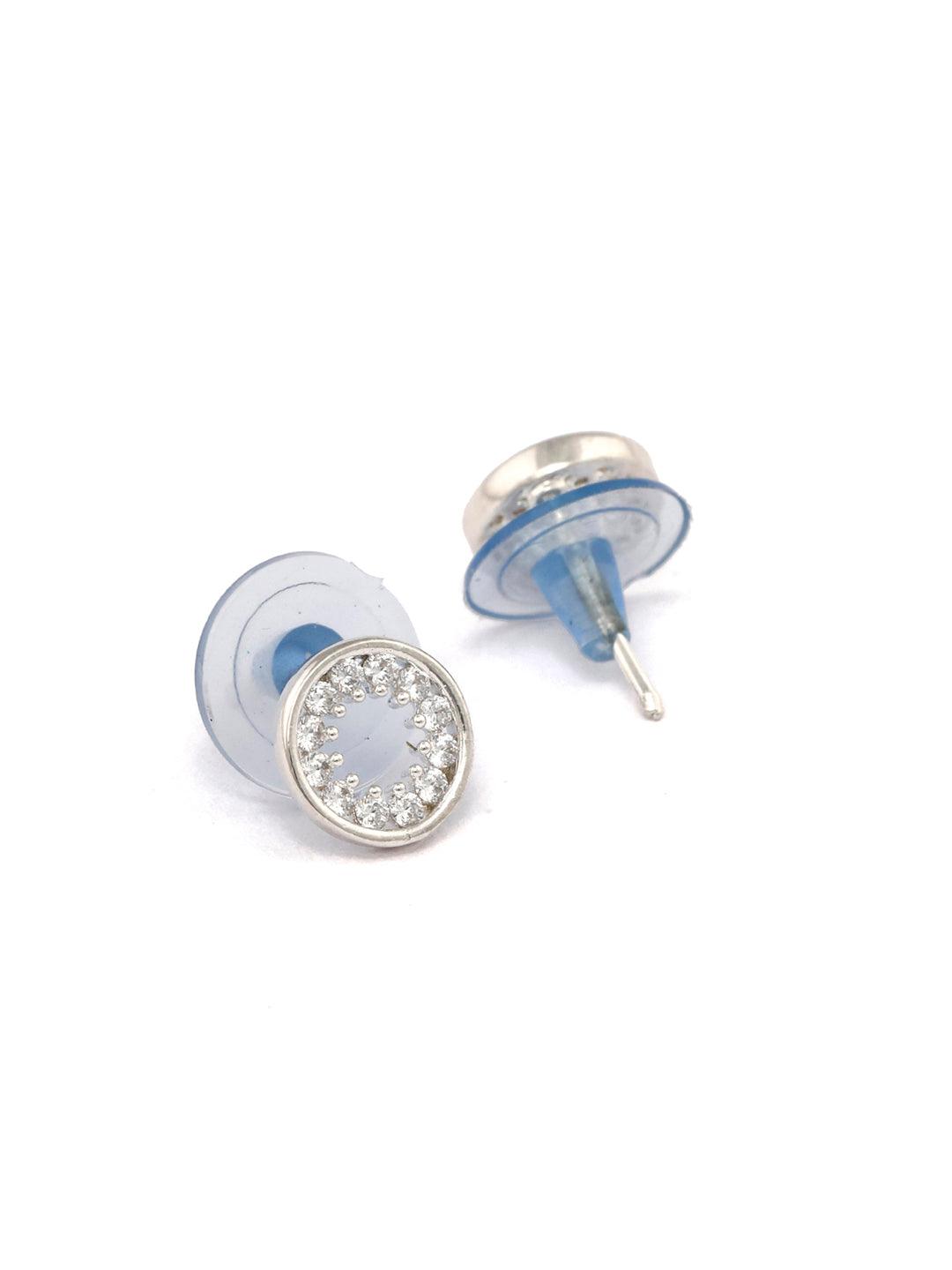 Women's Sterling Silver American Diamond Sphere Floral Studs - Priyaasi - Indiakreations