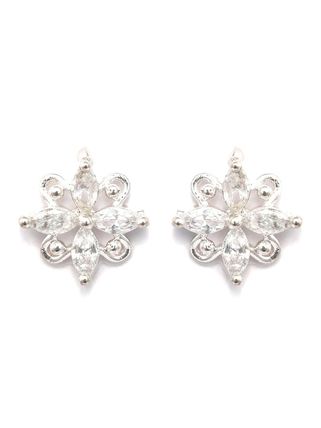 Women's Sterling Silver American Diamond Blooming Flower Studs - Priyaasi - Indiakreations