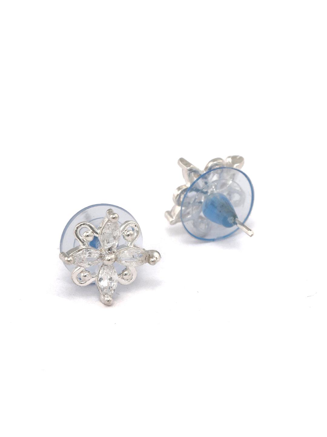 Women's Sterling Silver American Diamond Blooming Flower Studs - Priyaasi - Indiakreations