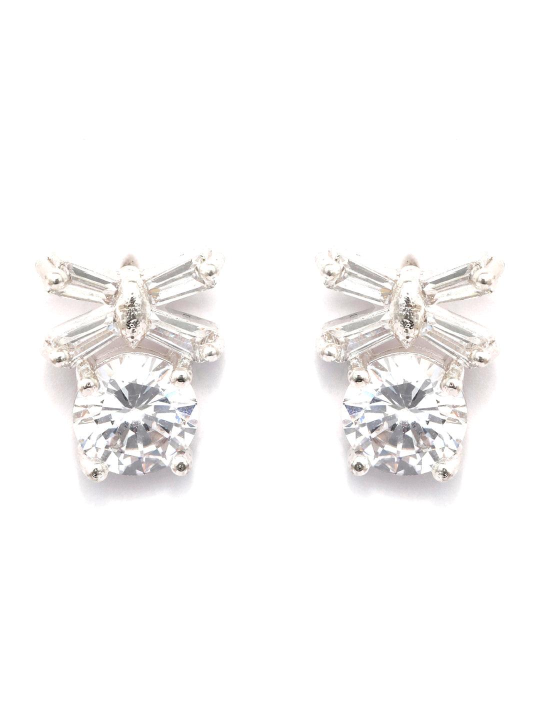 Women's Bow Bright-Cubic Zirconia Sterling Silver Plated Studs - Priyaasi - Indiakreations