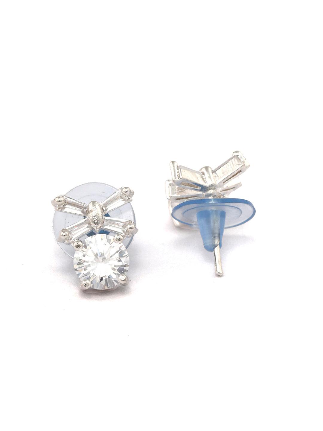 Women's Bow Bright-Cubic Zirconia Sterling Silver Plated Studs - Priyaasi - Indiakreations