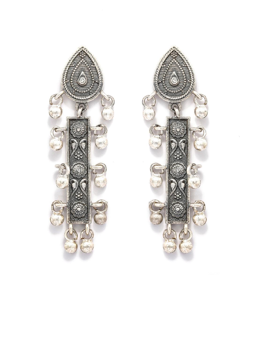 Women's Oxidised Silver Vintage Boho Drop Earrings - Priyaasi - Indiakreations