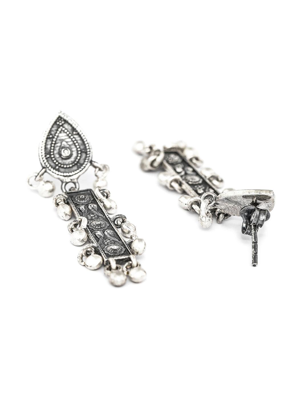 Women's Oxidised Silver Vintage Boho Drop Earrings - Priyaasi - Indiakreations