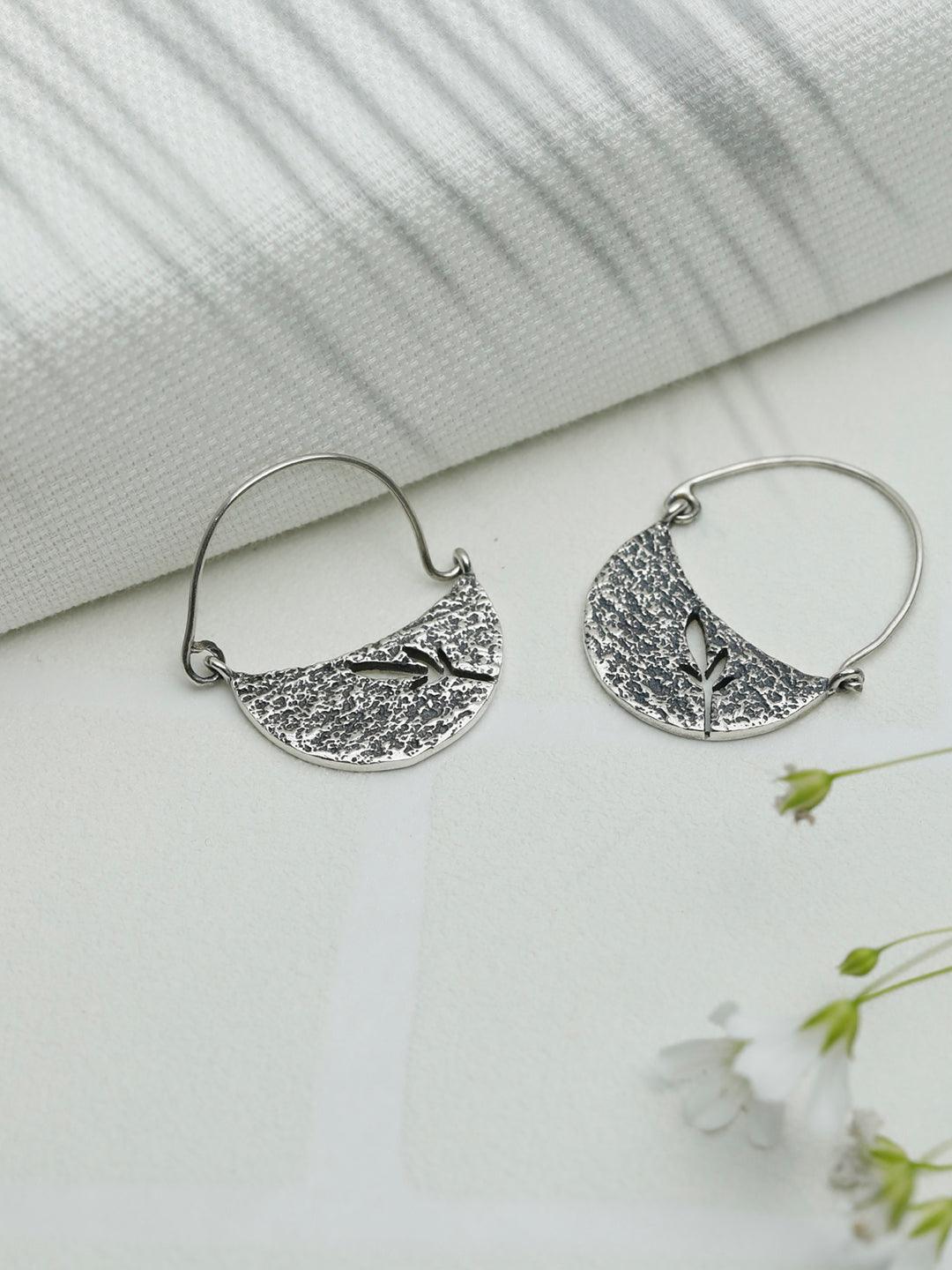 Women's Sterling Silver Leaf Crescent Hoops - Priyaasi - Indiakreations