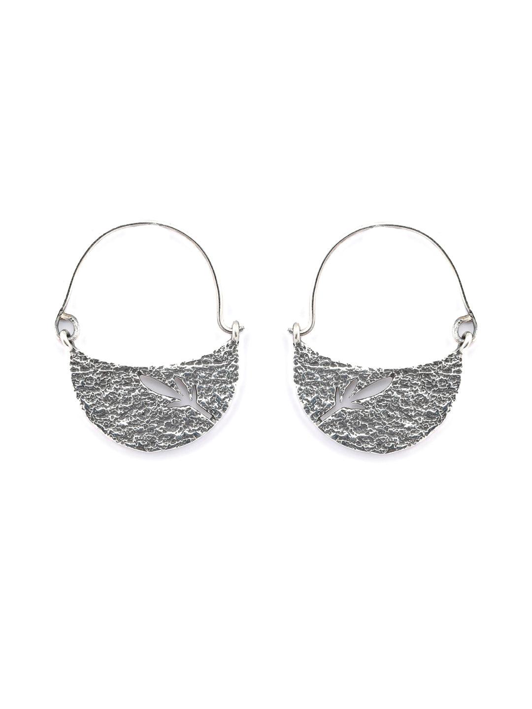 Women's Sterling Silver Leaf Crescent Hoops - Priyaasi - Indiakreations