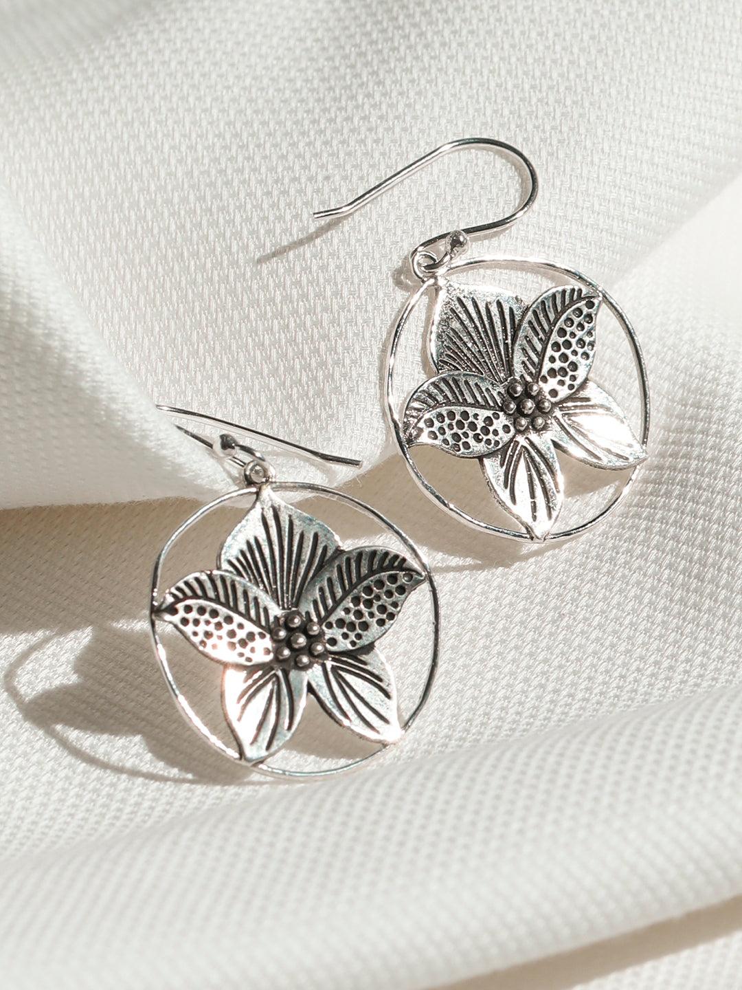 Women's Sterling Silver Sphere Floral Drop Earrings - Priyaasi - Indiakreations