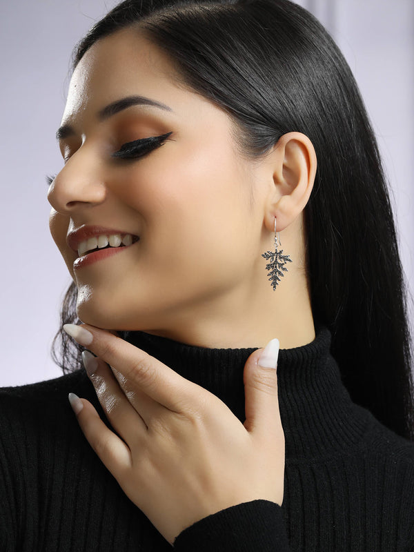 Women's Oxidised Silver Fallen Leaf Drop Earrings - Priyaasi