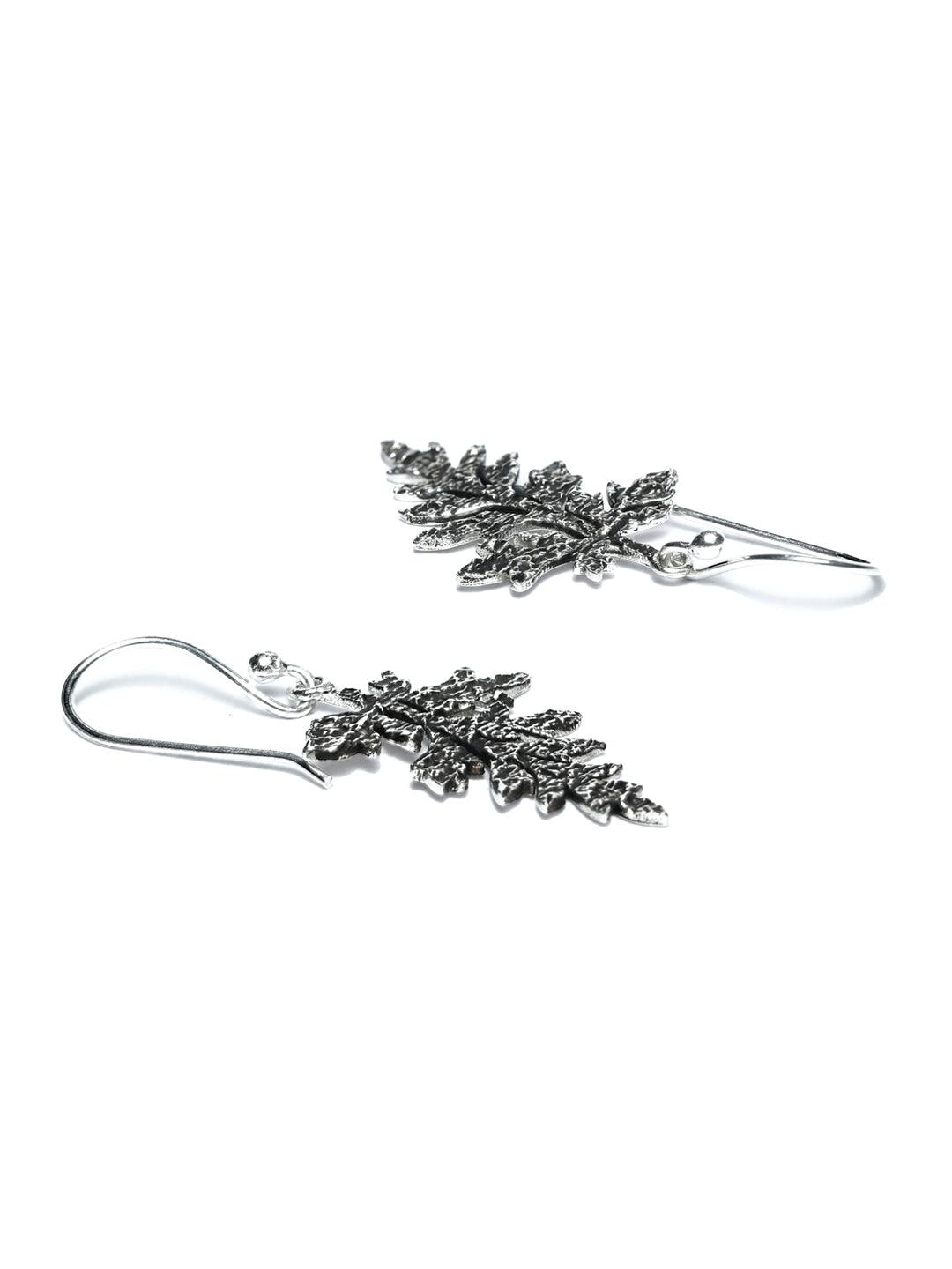 Women's Oxidised Silver Fallen Leaf Drop Earrings - Priyaasi - Indiakreations
