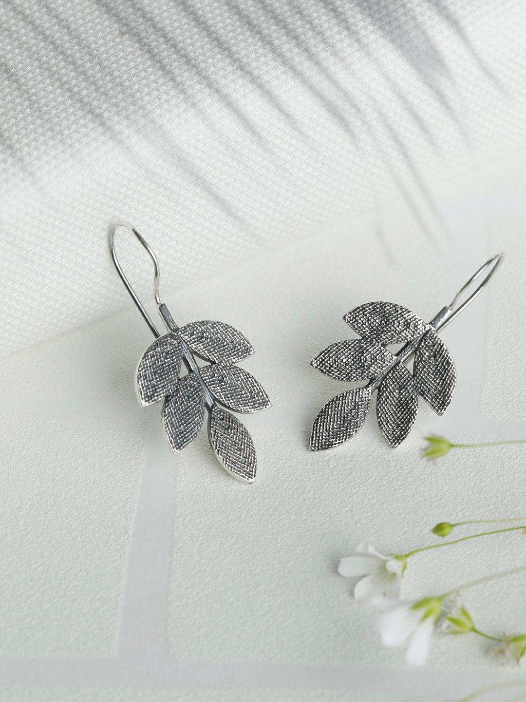 Women's Oxidised Silver Leaf Dangle Earrings - Priyaasi - Indiakreations