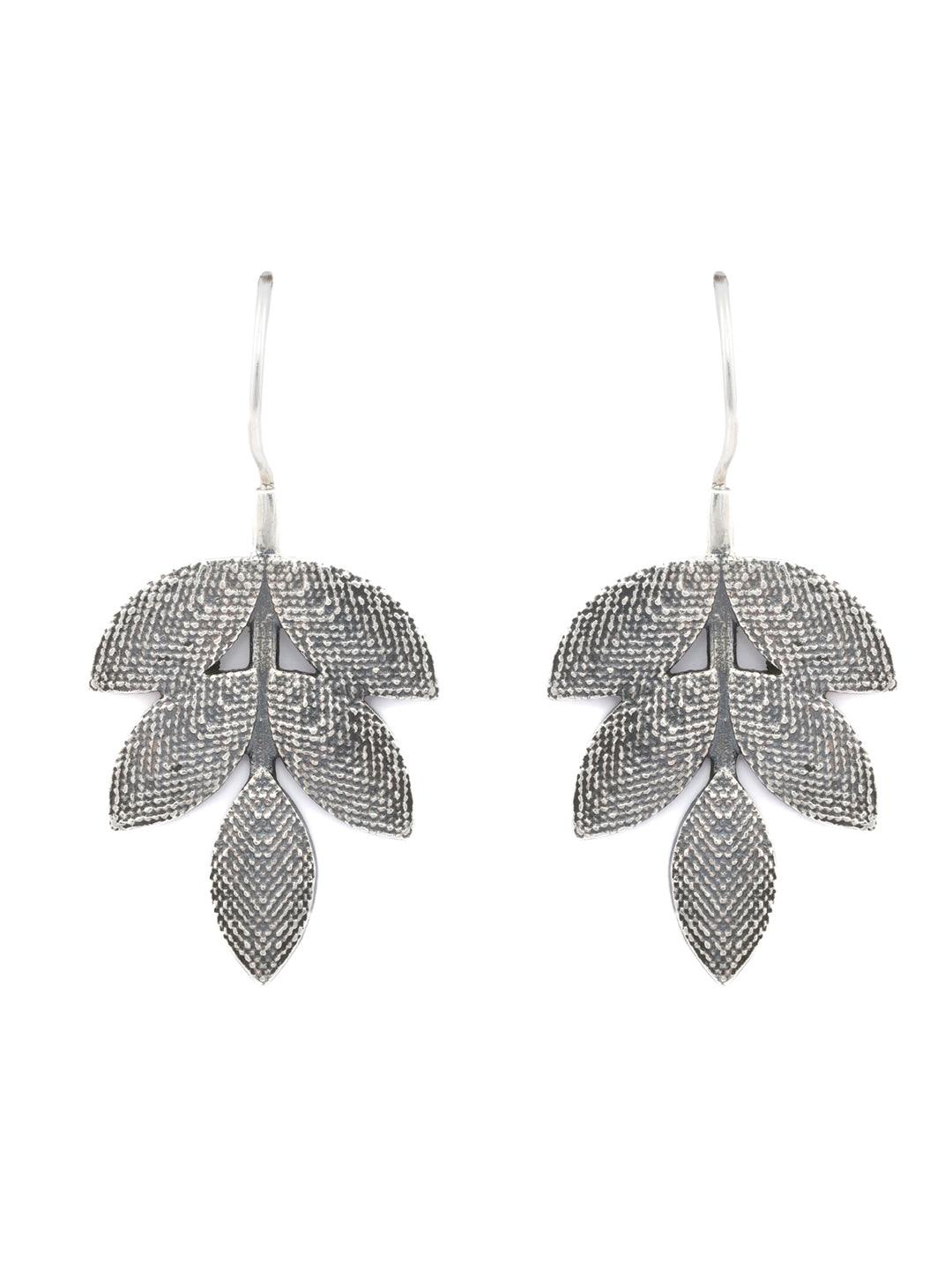 Women's Oxidised Silver Leaf Dangle Earrings - Priyaasi - Indiakreations