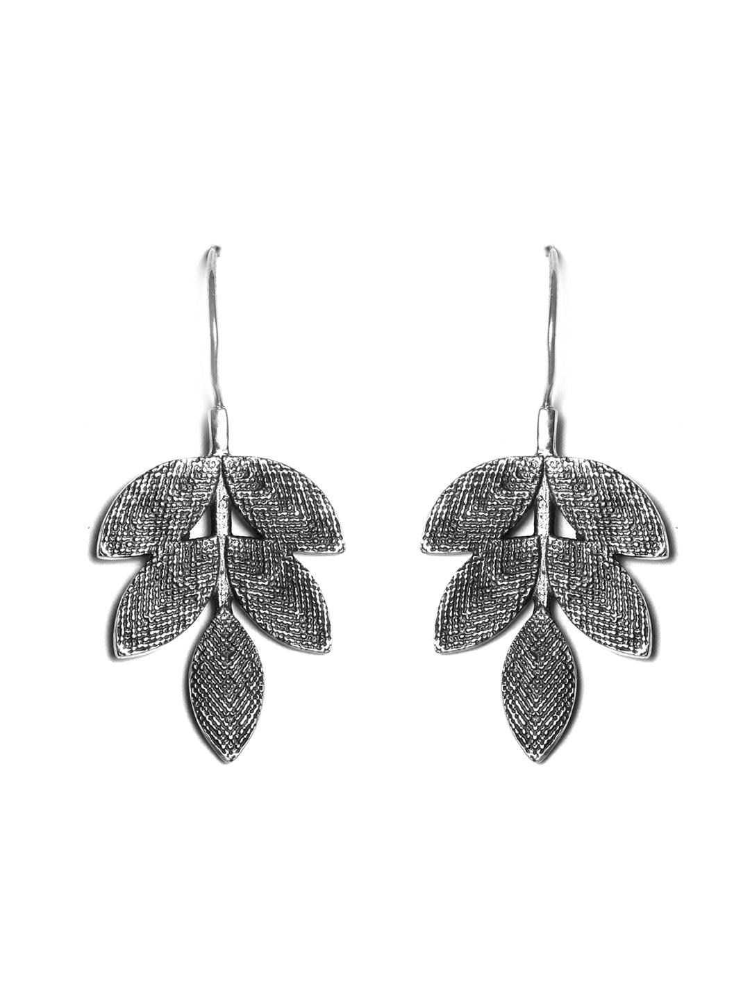 Women's Oxidised Silver Leaf Dangle Earrings - Priyaasi - Indiakreations