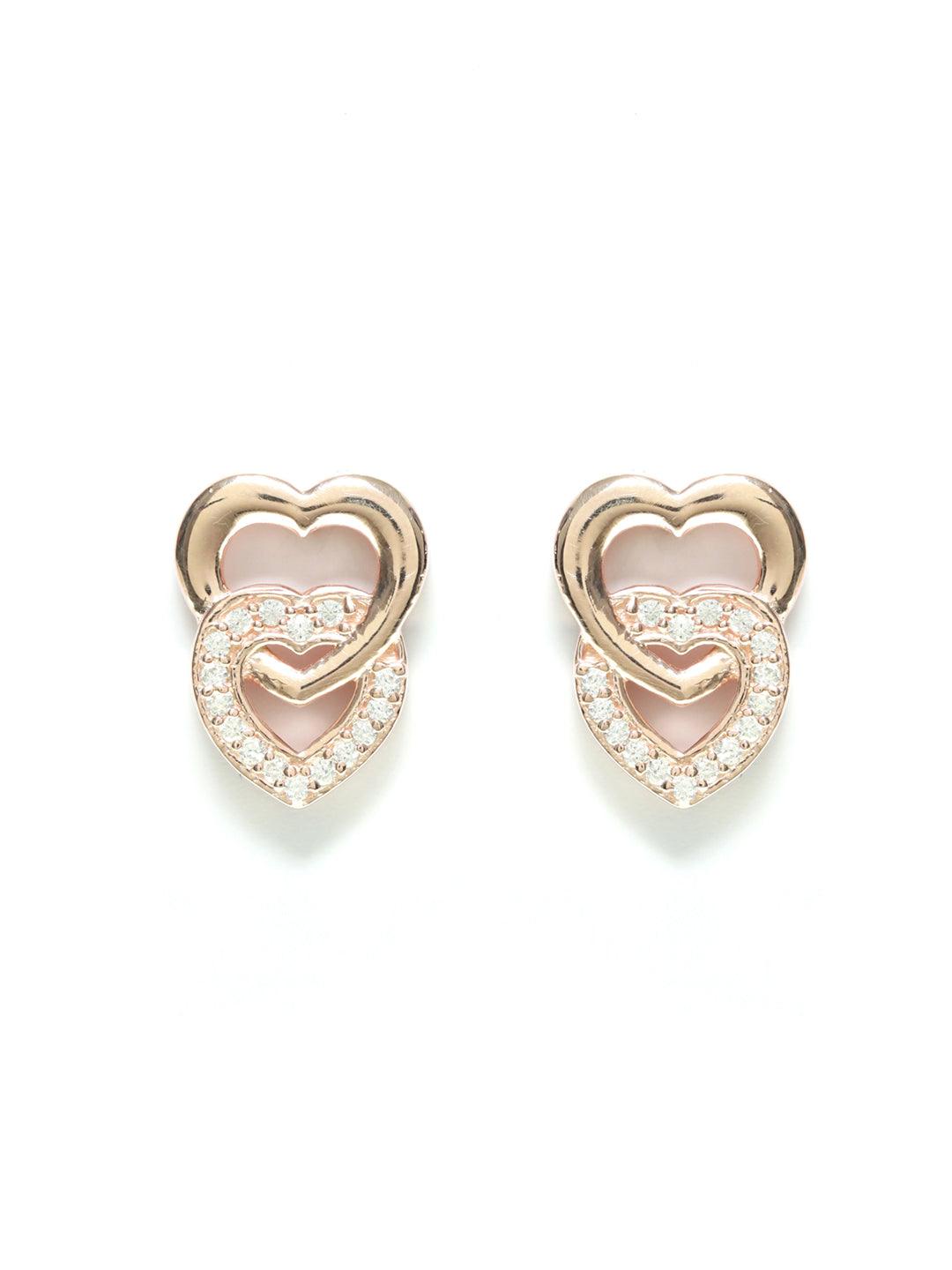 Women's Rose Gold Dual Heart Sterling Silver Studs - Priyaasi - Indiakreations