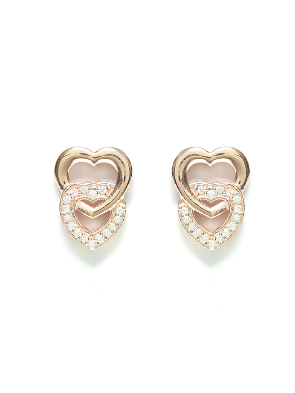 Women's Rose Gold Dual Heart Sterling Silver Studs - Priyaasi