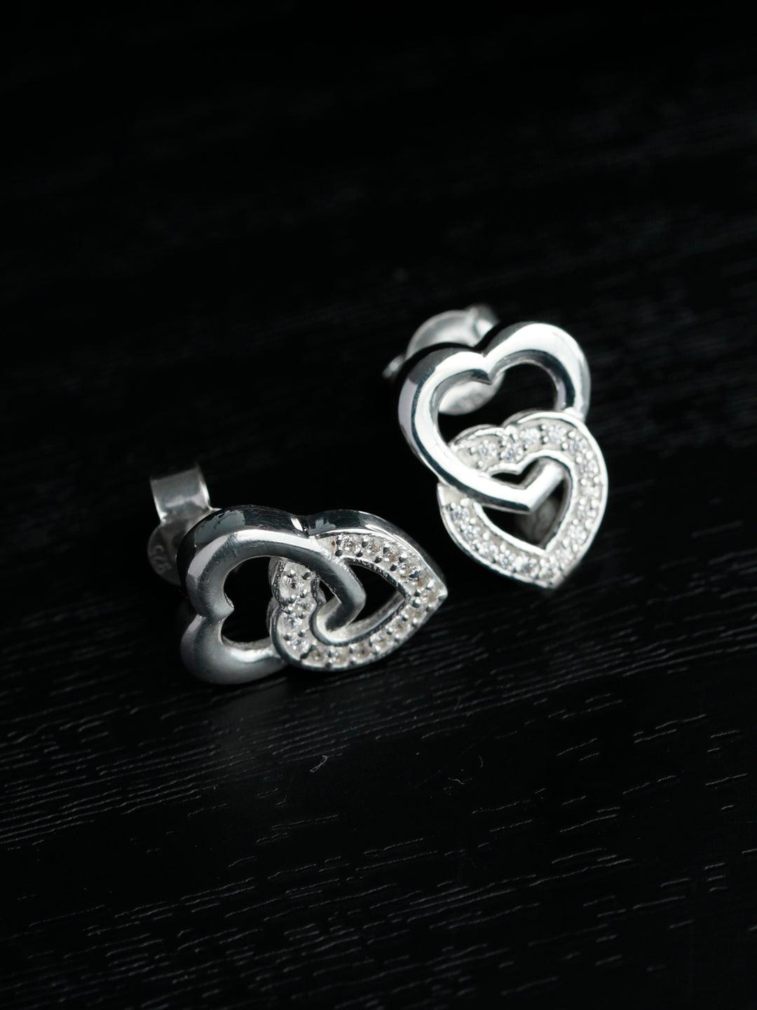 Women's Pretty Dual Heart Sterling Silver Studs - Priyaasi - Indiakreations