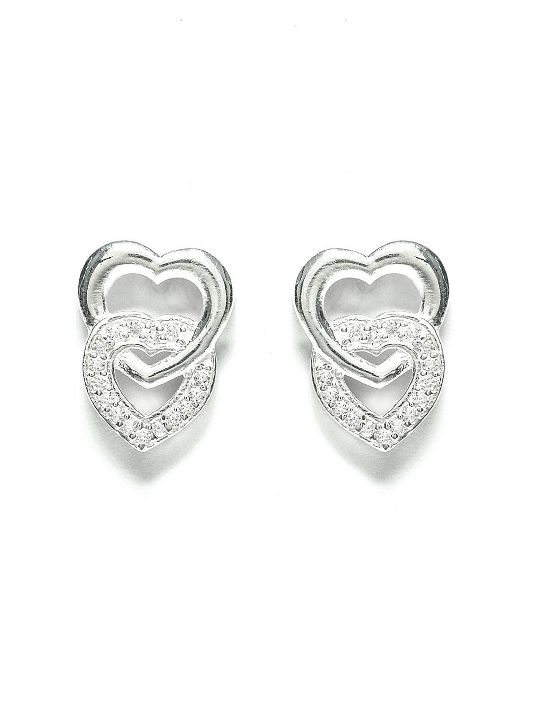 Women's Pretty Dual Heart Sterling Silver Studs - Priyaasi - Indiakreations