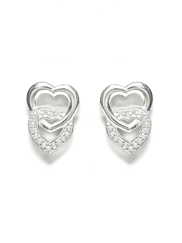 Women's Pretty Dual Heart Sterling Silver Studs - Priyaasi