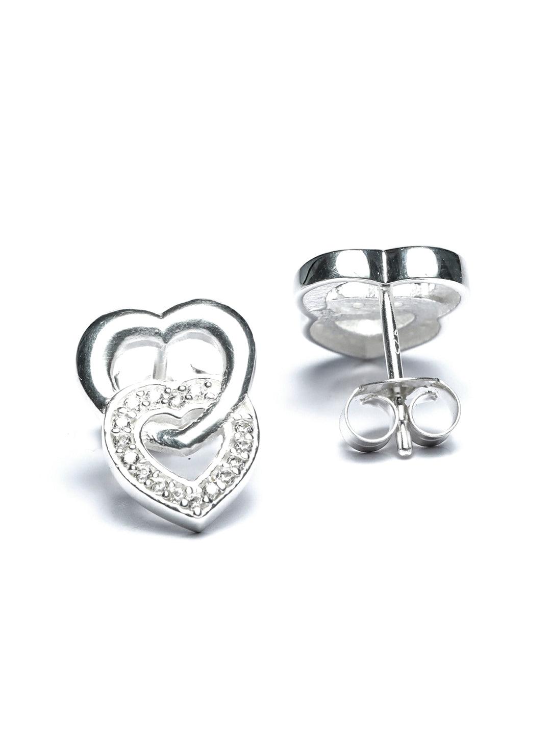 Women's Pretty Dual Heart Sterling Silver Studs - Priyaasi - Indiakreations