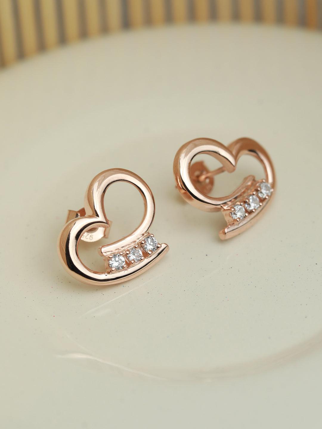 Women's Rose Gold Curled Heart Sterling Silver Studs - Priyaasi - Indiakreations