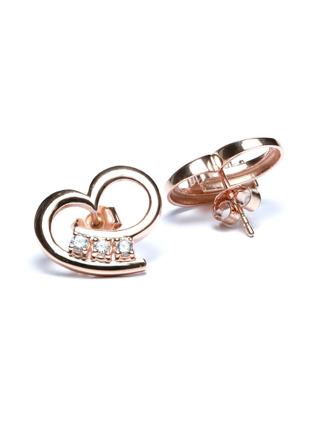 Women's Rose Gold Curled Heart Sterling Silver Studs - Priyaasi - Indiakreations