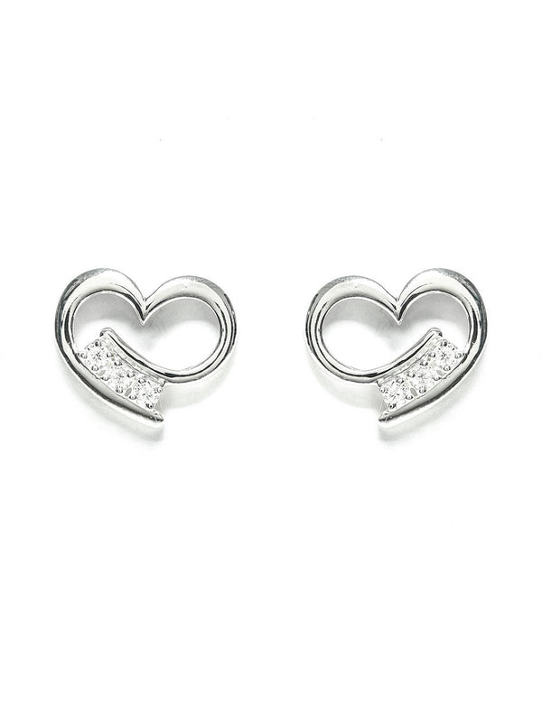 Women's Curled Heart Sterling Silver Zircon Studs - Priyaasi - Indiakreations