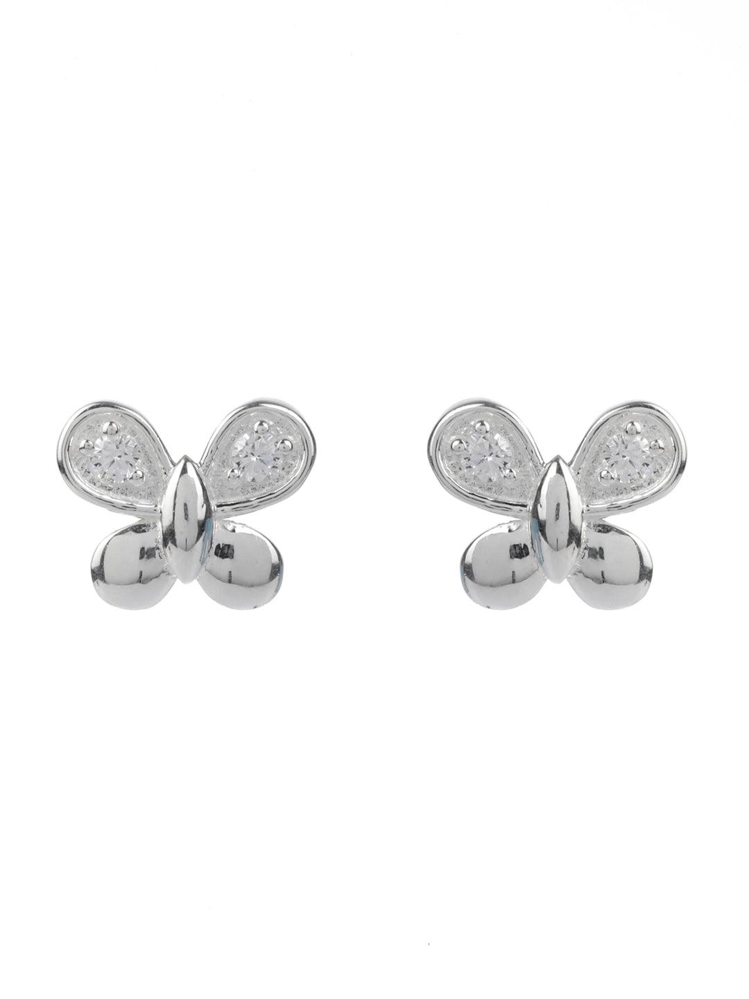 Women's Sterling Silver Sparkling Butterfly Studs - Priyaasi - Indiakreations