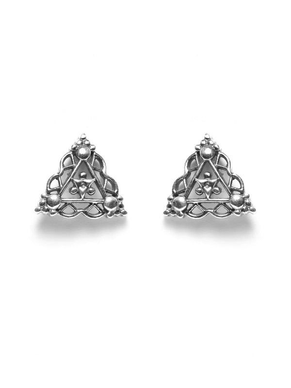 Women's Oxidised Silver Floral Triangle Studs - Priyaasi