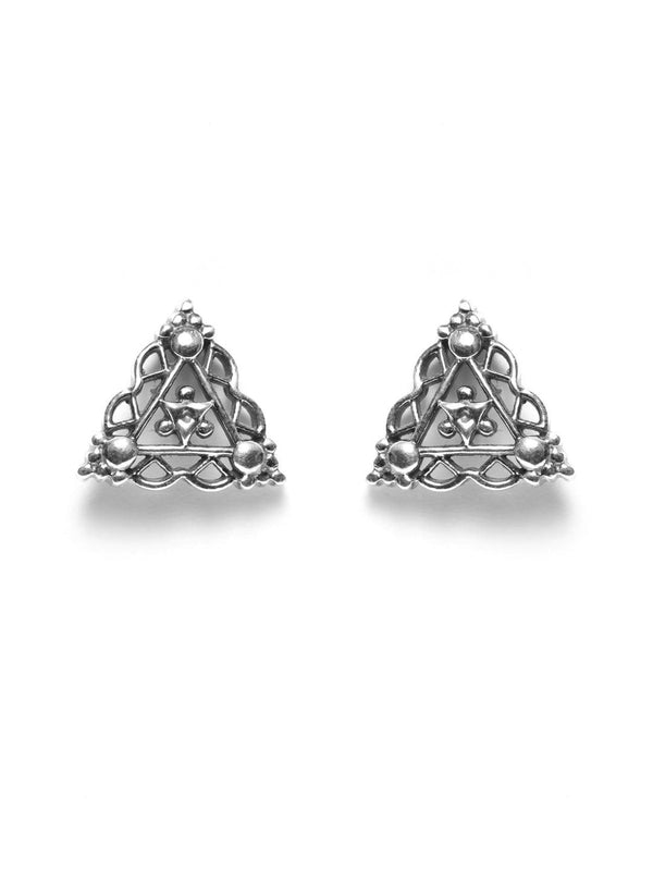 Women's Oxidised Silver Floral Triangle Studs - Priyaasi - Indiakreations