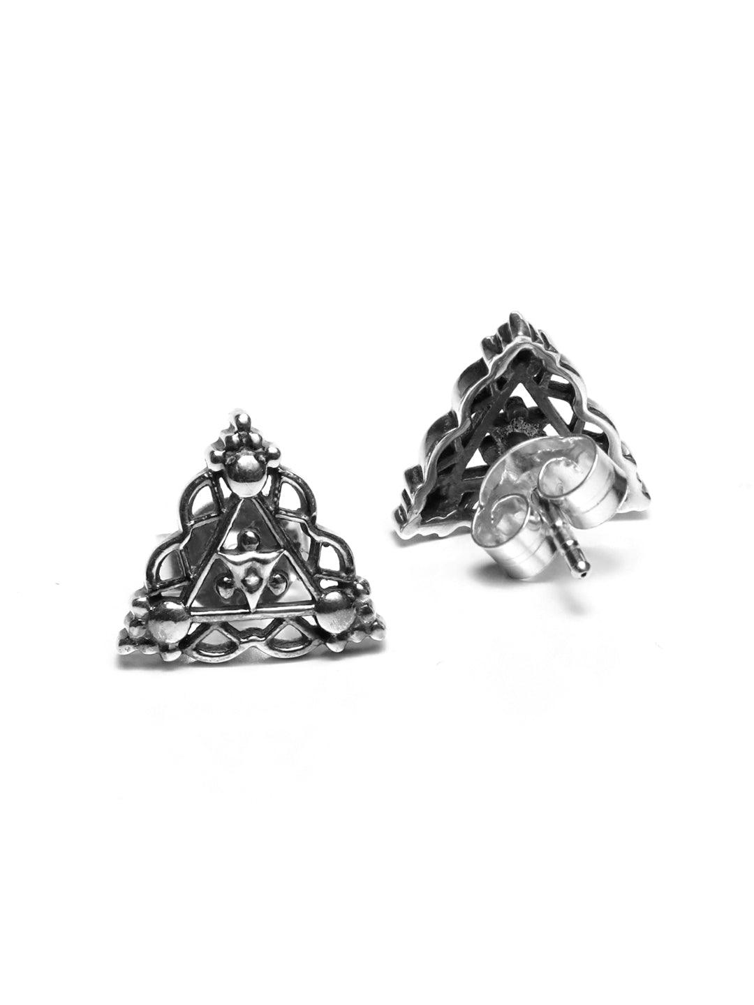 Women's Oxidised Silver Floral Triangle Studs - Priyaasi - Indiakreations