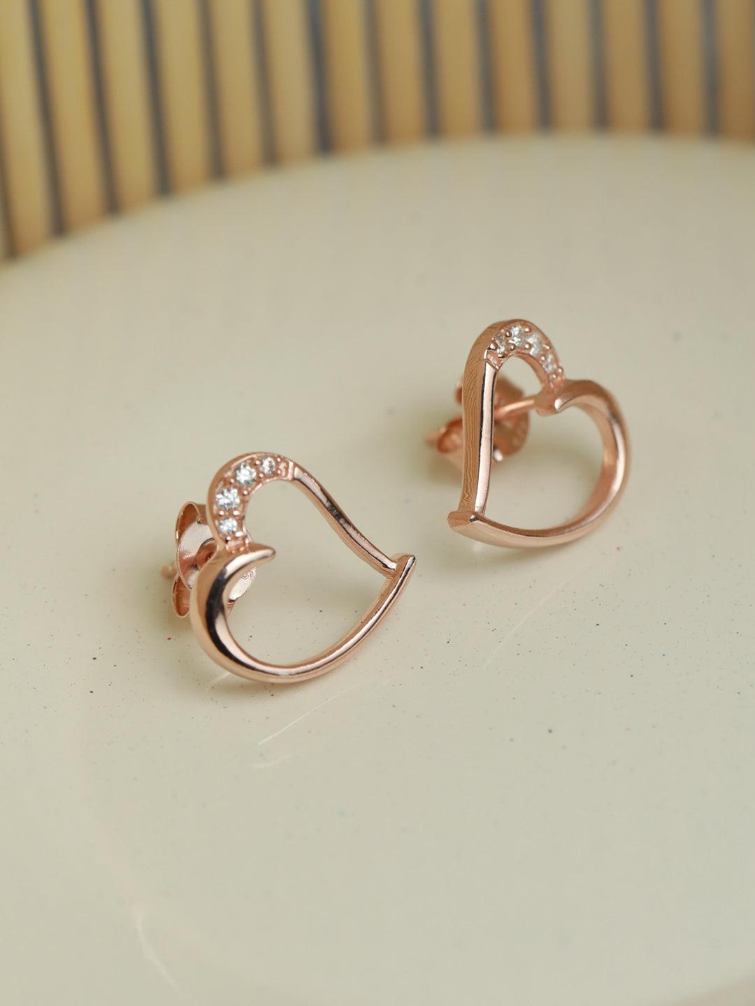 Women's Rose Gold Valentine Heart Sterling Silver Studs - Priyaasi - Indiakreations