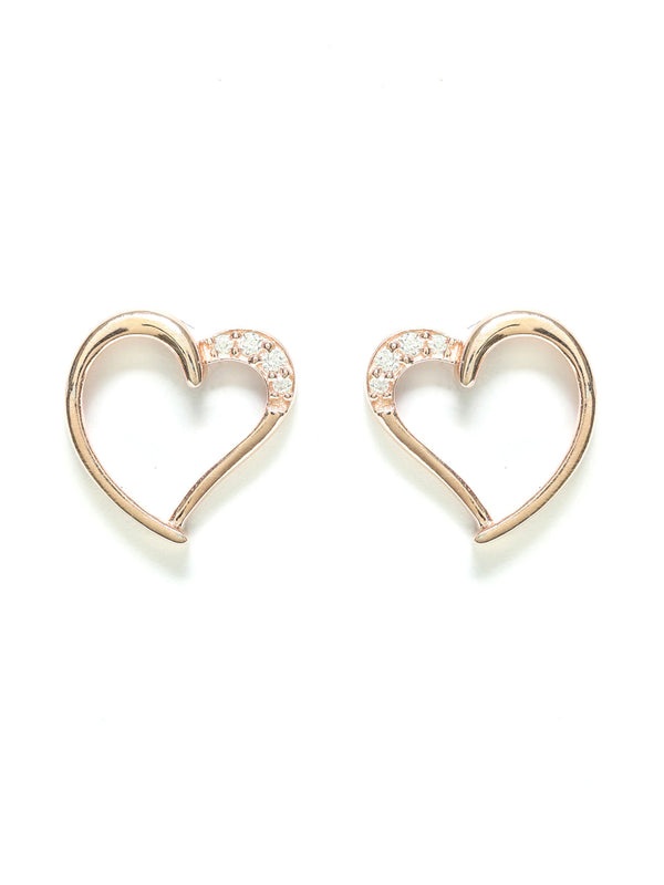 Women's Rose Gold Valentine Heart Sterling Silver Studs - Priyaasi