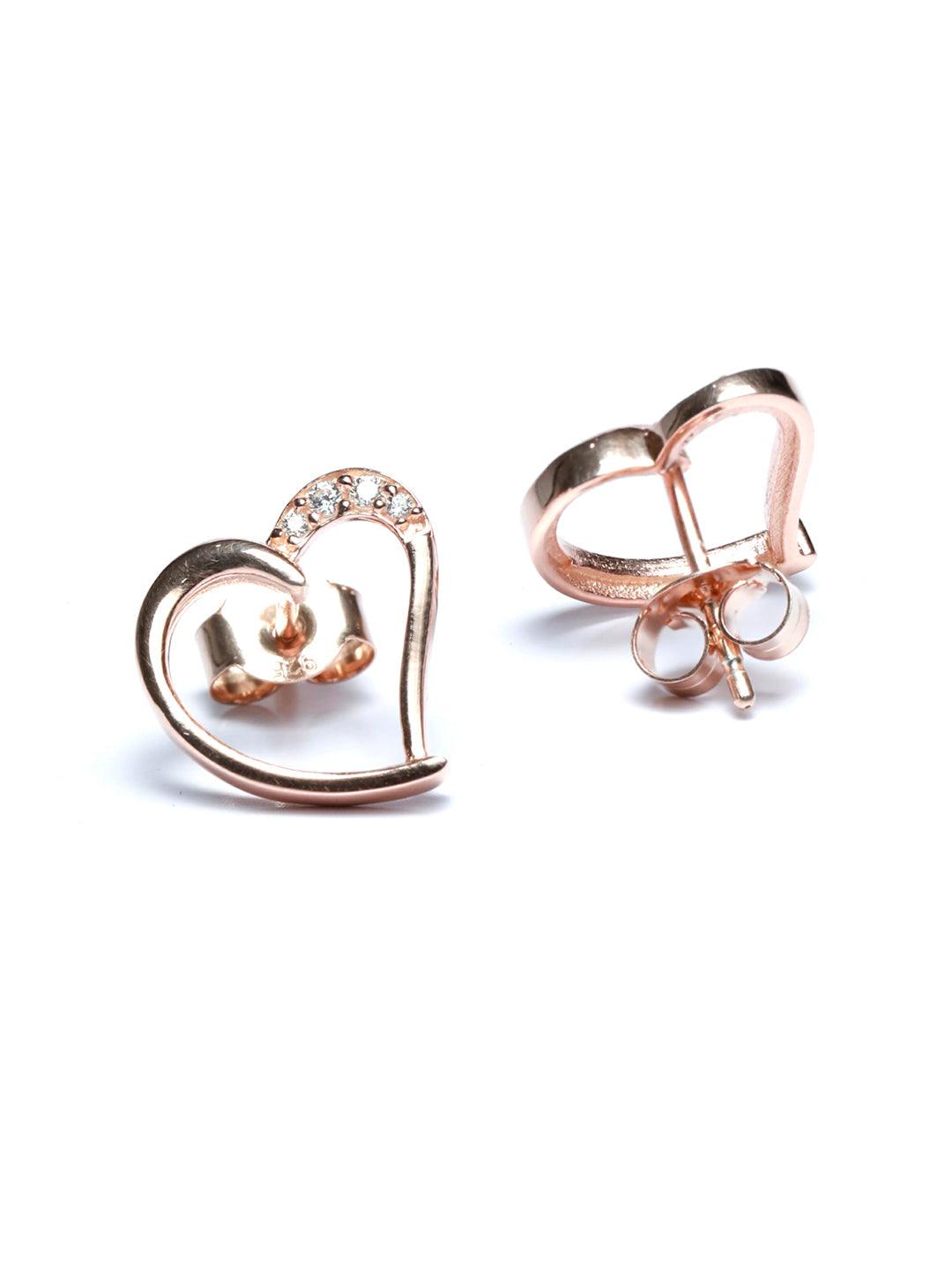 Women's Rose Gold Valentine Heart Sterling Silver Studs - Priyaasi - Indiakreations