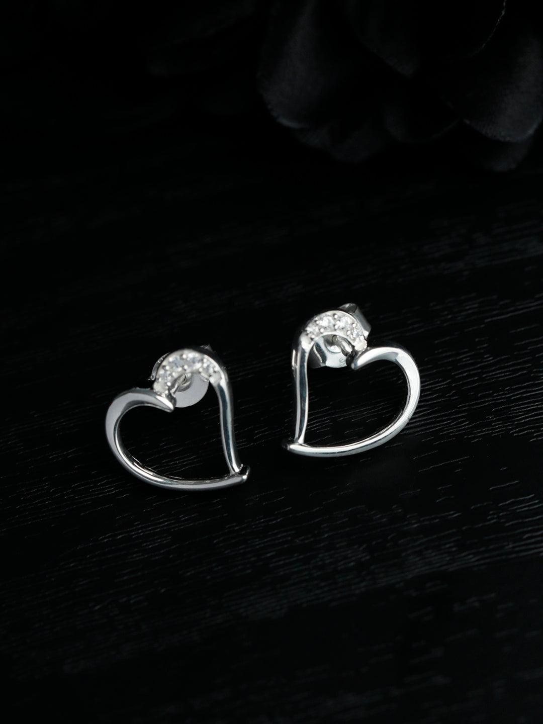 Women's Valentine Heart Sterling Silver Zircon Studs - Priyaasi - Indiakreations