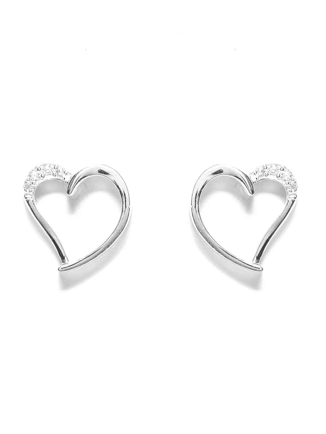 Women's Valentine Heart Sterling Silver Zircon Studs - Priyaasi - Indiakreations