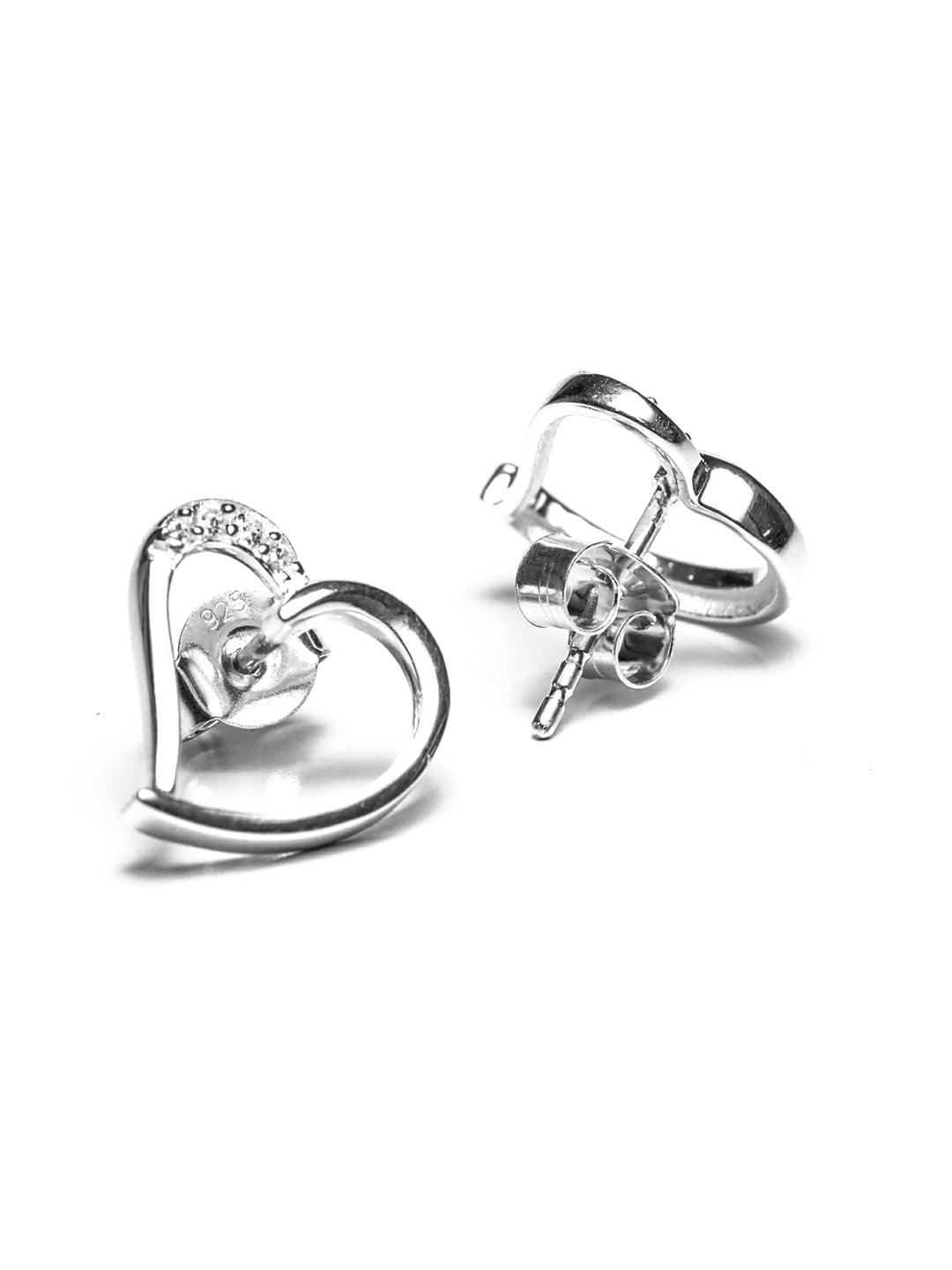 Women's Valentine Heart Sterling Silver Zircon Studs - Priyaasi - Indiakreations