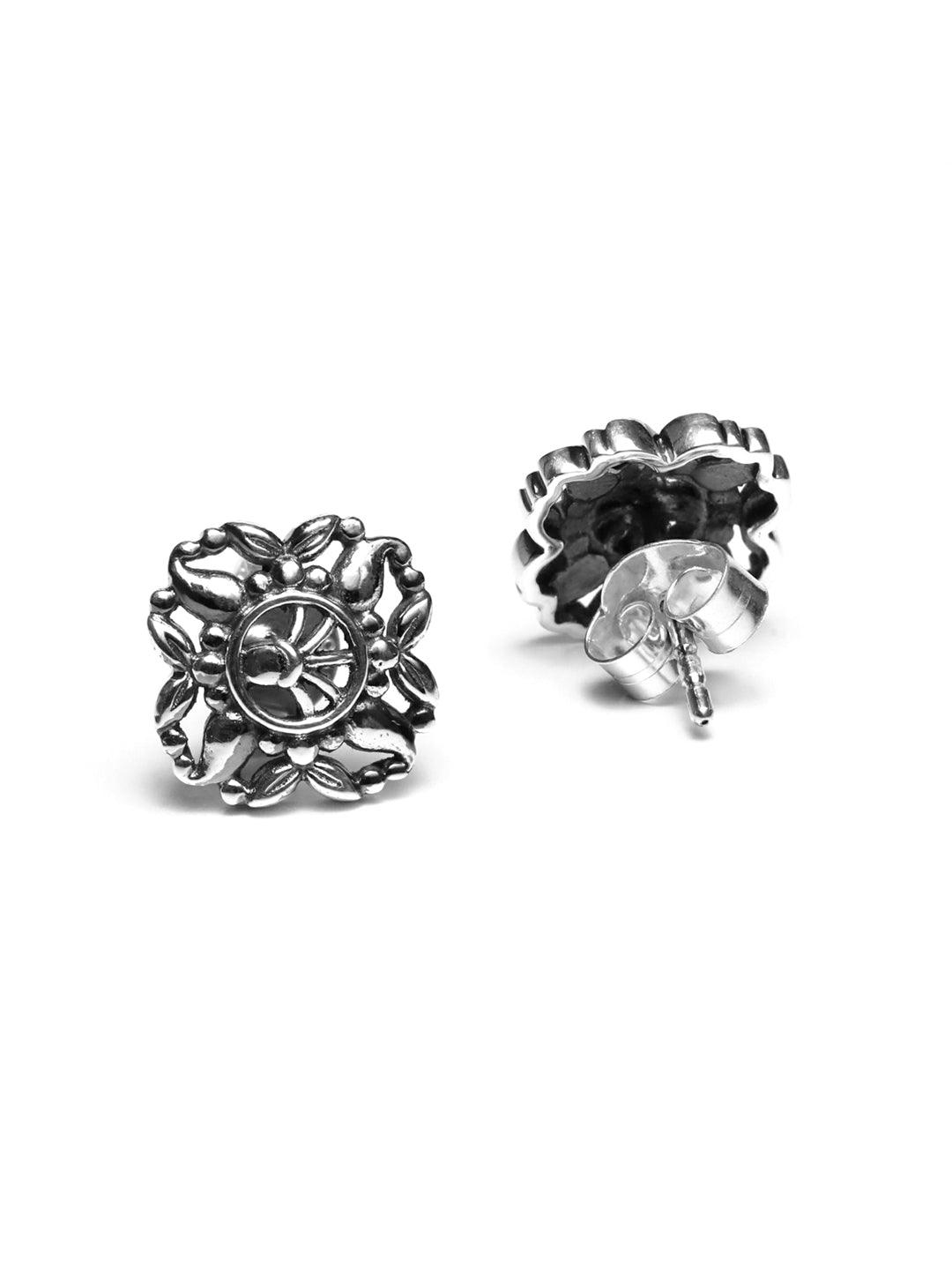 Women's Oxidised Silver Boho Floral Studs - Priyaasi - Indiakreations