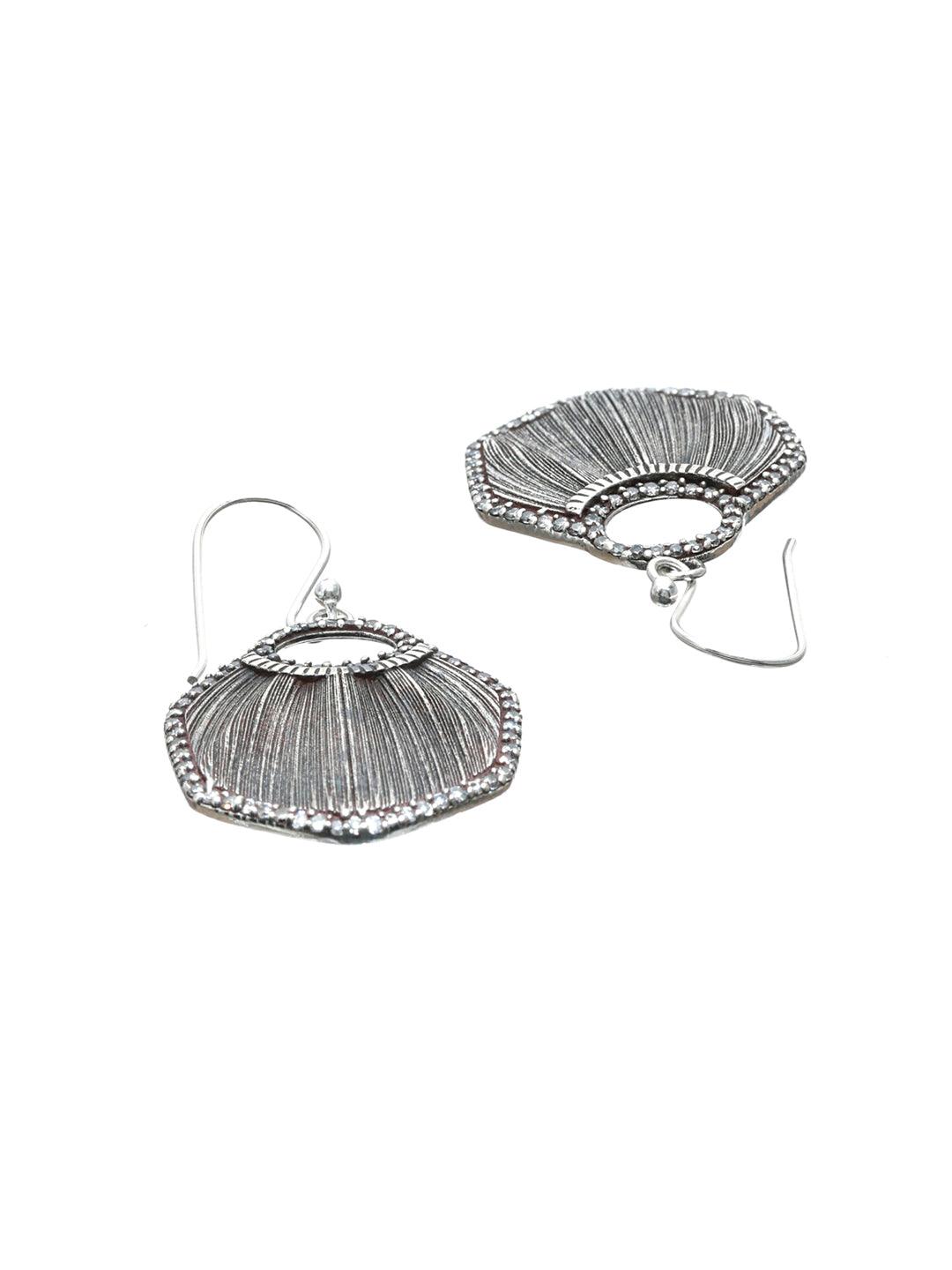 Women's Feather Textured Oxidised Silver Drop Earrings - Priyaasi - Indiakreations