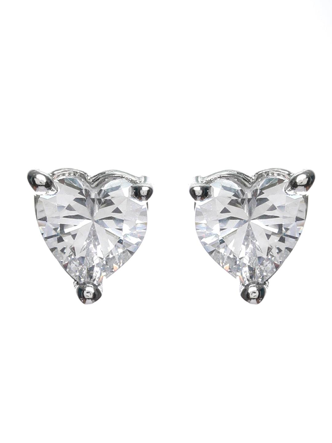 Women's Cubic Zirconia Studded Heart Solitaire Stud Earrings - Priyaasi - Indiakreations