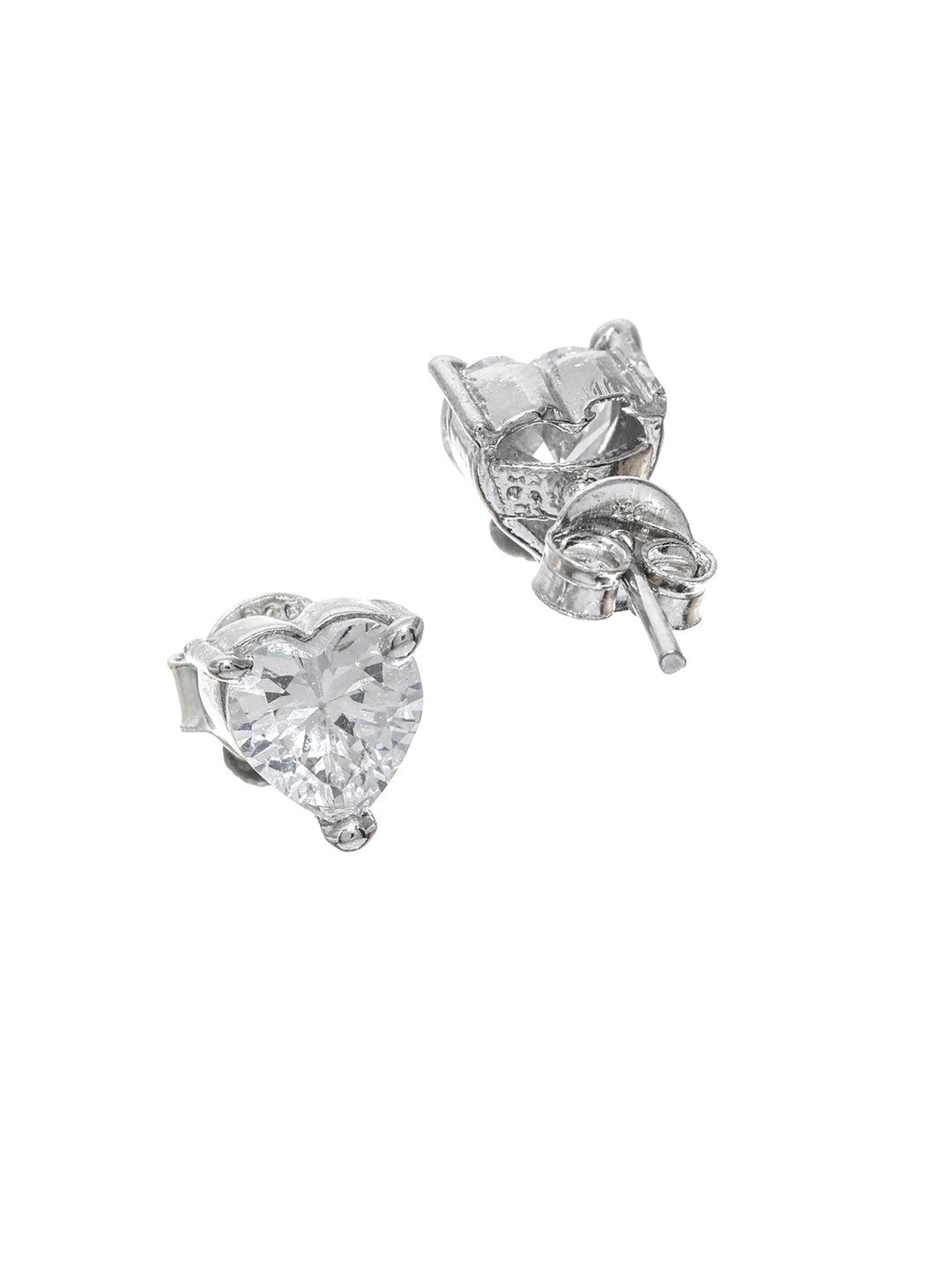 Women's Cubic Zirconia Studded Heart Solitaire Stud Earrings - Priyaasi - Indiakreations