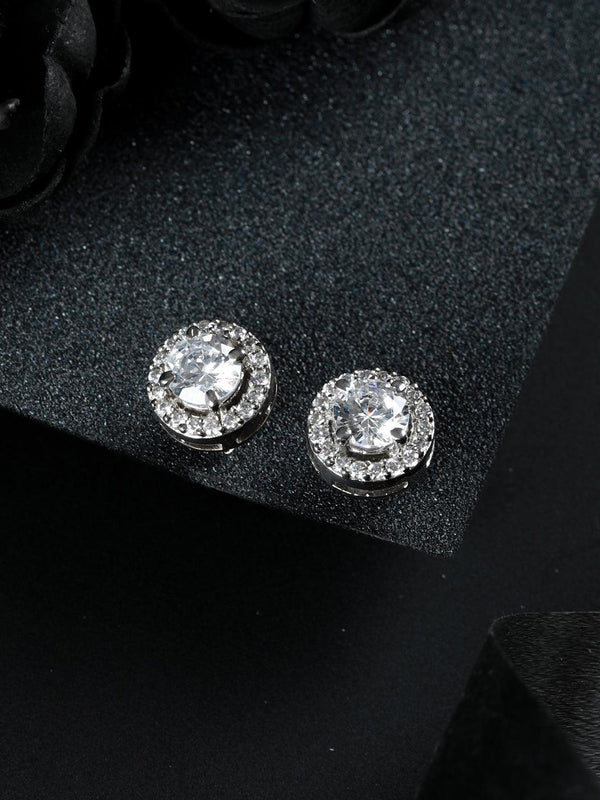 Women's Silver Solitaire Stud Earrings - Priyaasi - Indiakreations