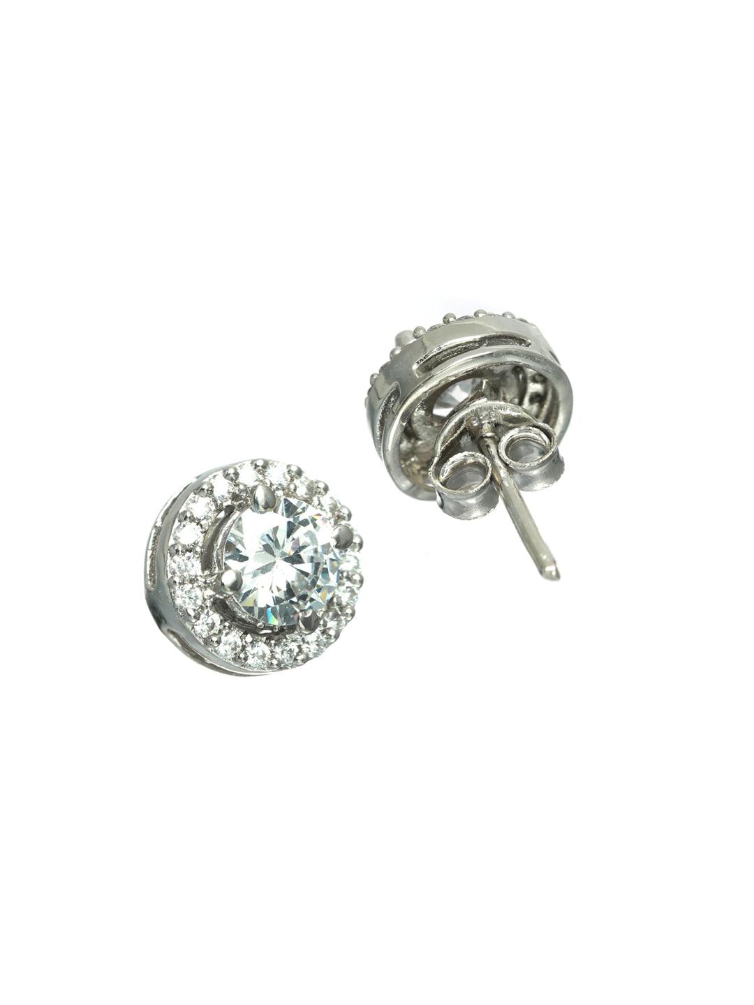 Women's Silver Solitaire Stud Earrings - Priyaasi - Indiakreations