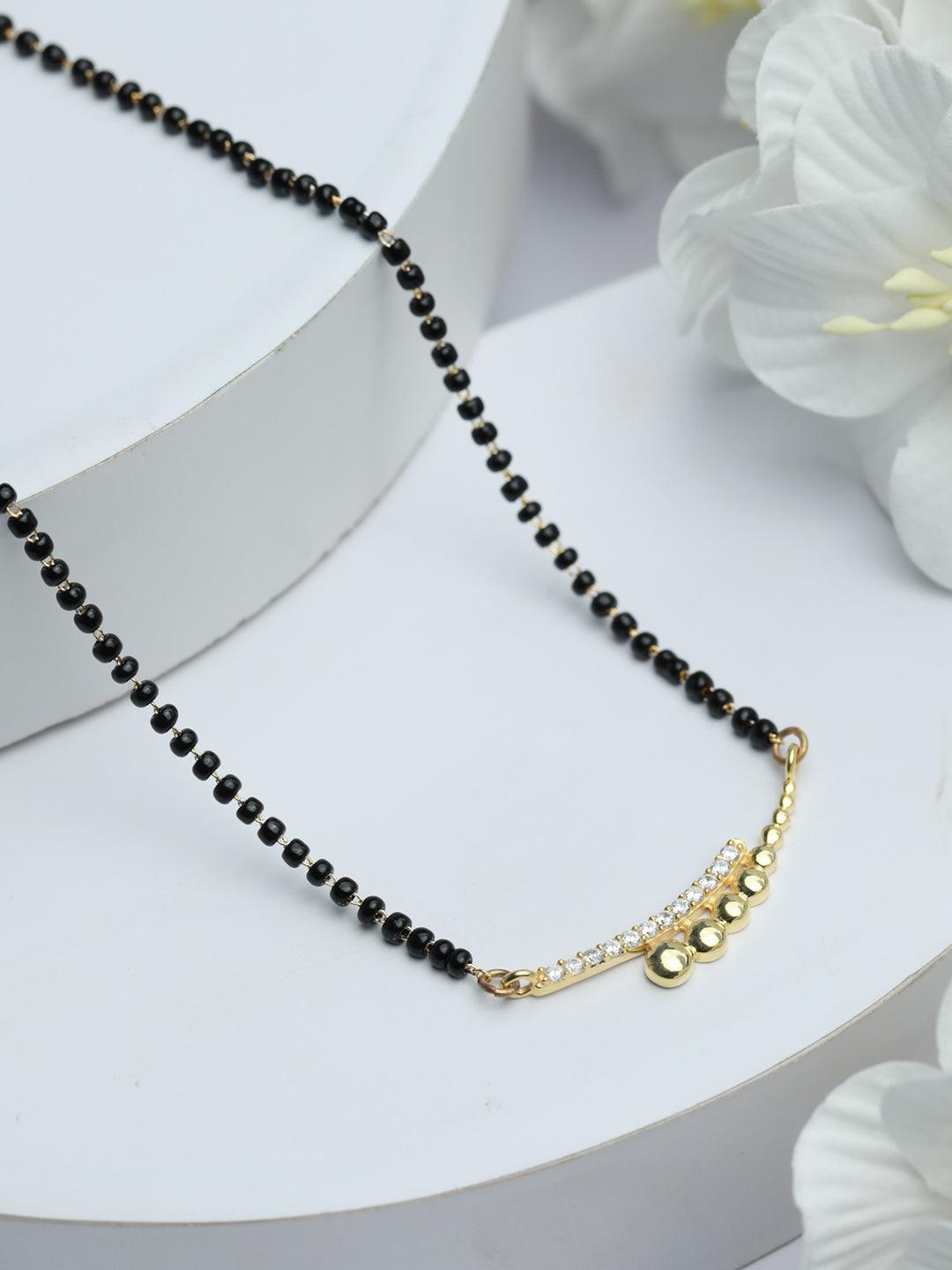 Women's Minimal Gold Plated Cubic Zirconia Sterling Silver Mangalsutra - Priyaasi - Indiakreations