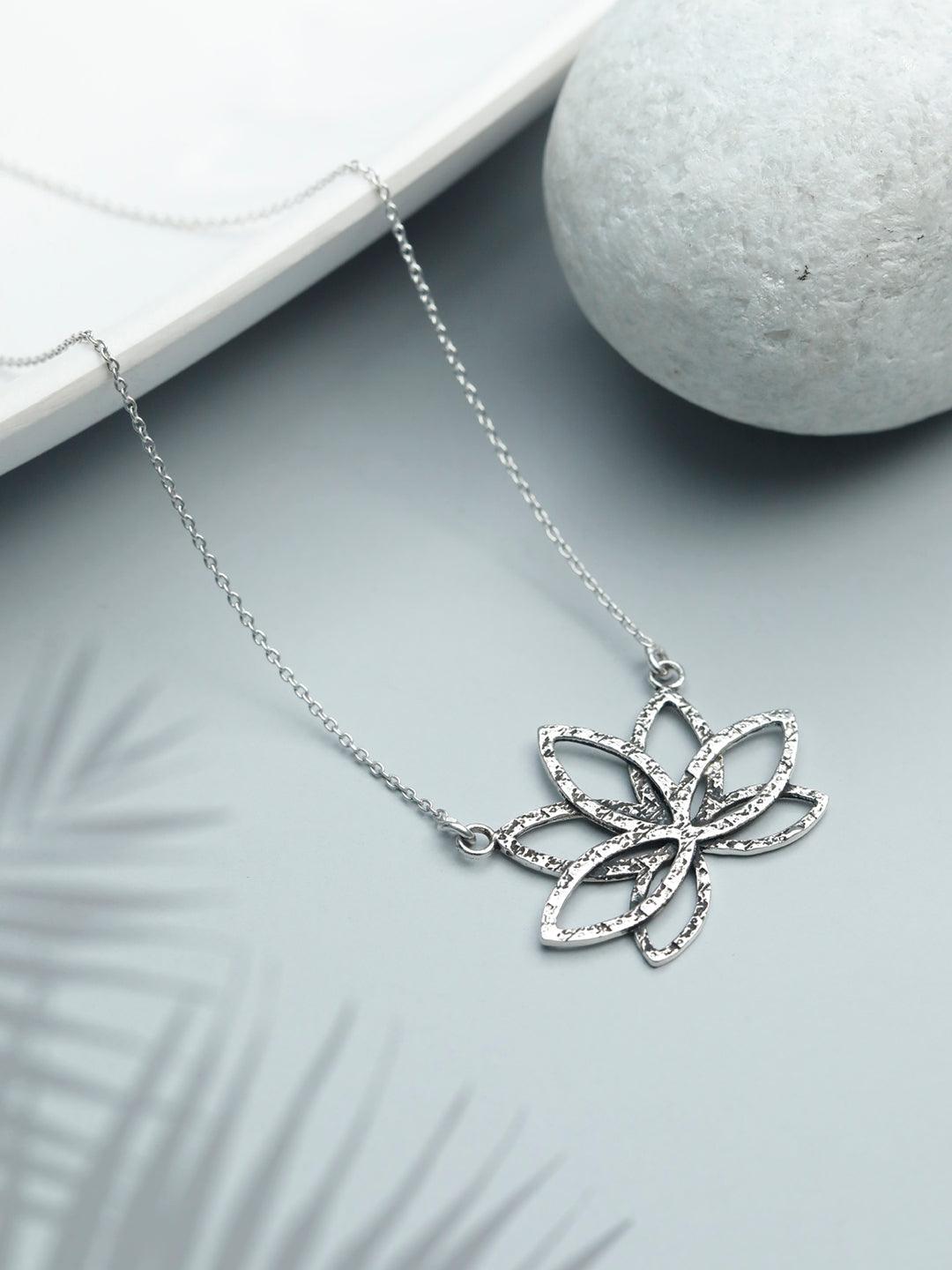 Women's Sterling Silver Lotus Flower Necklace - Priyaasi - Indiakreations