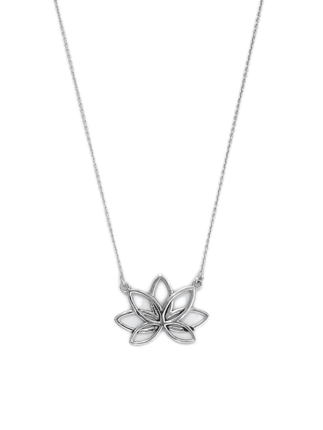 Women's Sterling Silver Lotus Flower Necklace - Priyaasi - Indiakreations