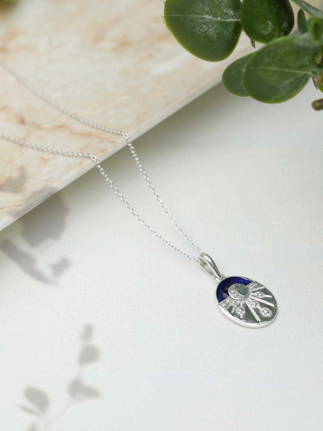 Women's Sterling Silver Blue Enamelled Celestial Necklace - Priyaasi - Indiakreations