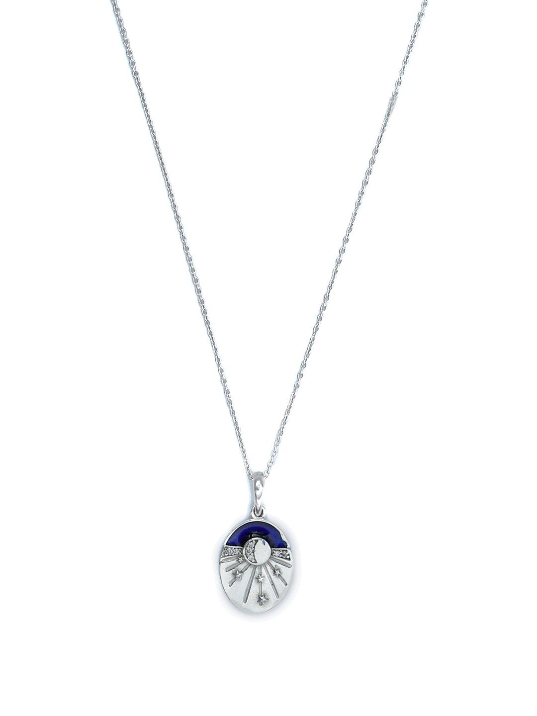 Women's Sterling Silver Blue Enamelled Celestial Necklace - Priyaasi - Indiakreations