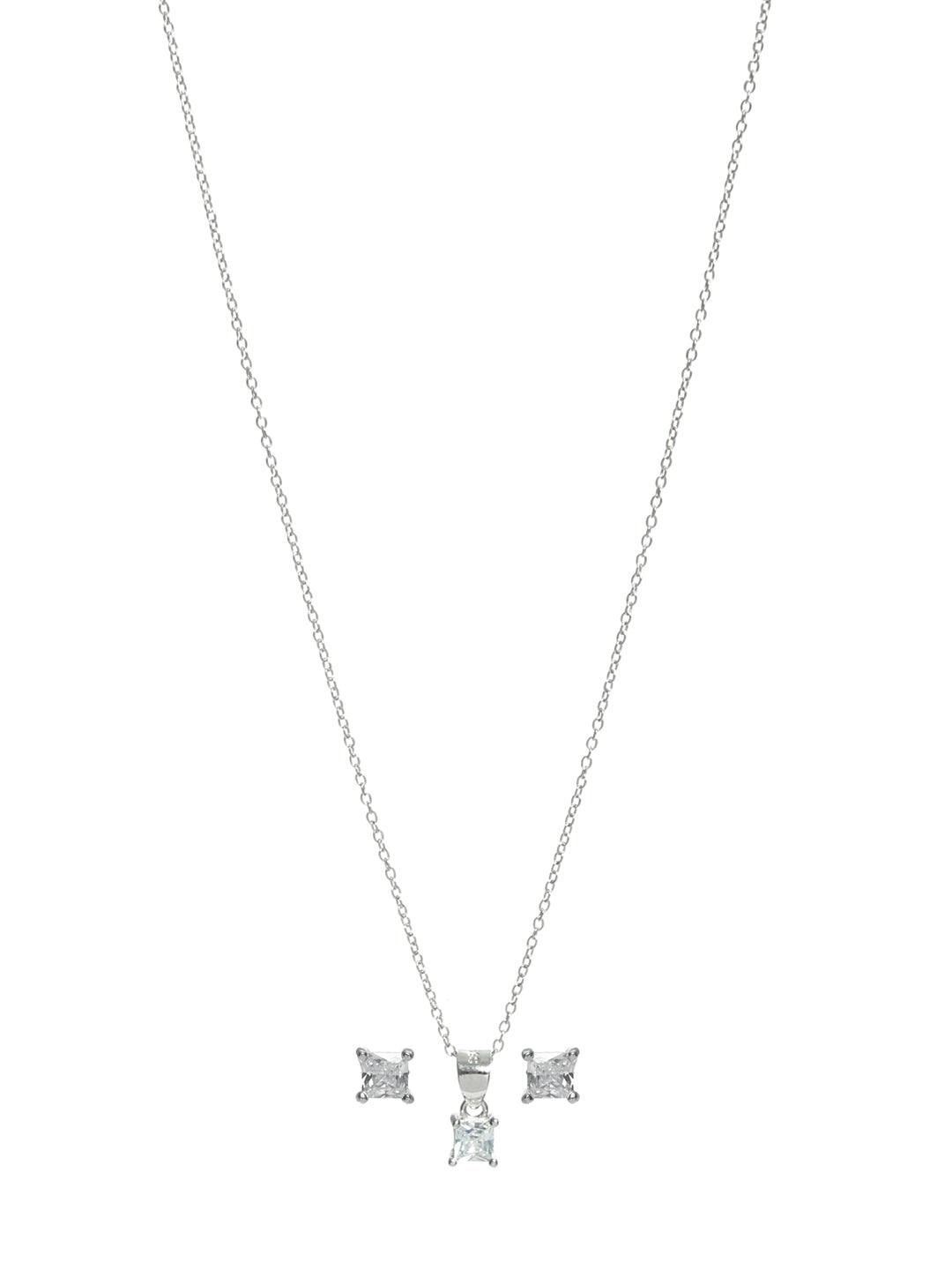 Women's Minimal Silver Square Solitaire Jewellery Set - Priyaasi - Indiakreations